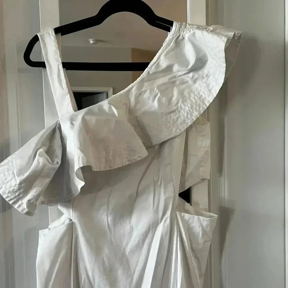 803 Veronica Beard Beilla One-Shoulder Ruffled Midi Dress Size 16 Color White - Picture 5 of 8